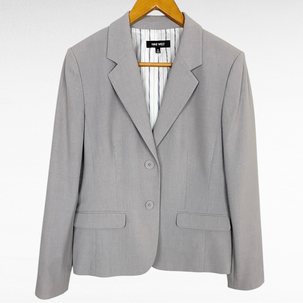 Nine West | Gray 2-Button Tailored Sophisticated Stretch Blazer Suit Jacket